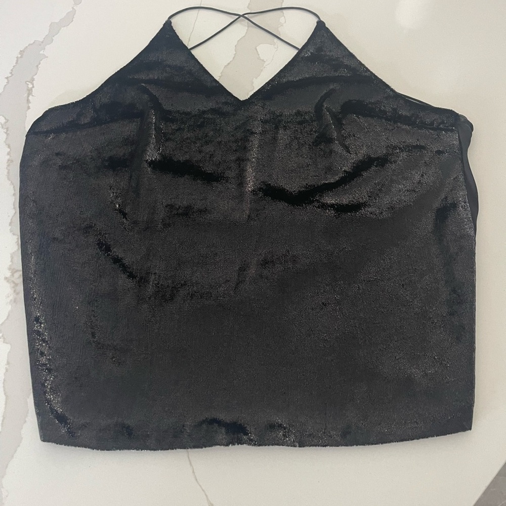 Ellie Tahari Black sequined Halter Top open drop back size small